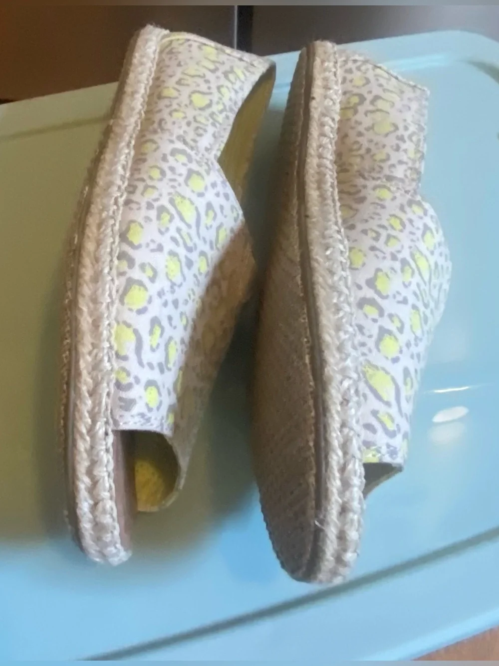 TOMS Alpargata Open Toe Espadrille Sandals Limeade Bobcat Leopard Print Boho